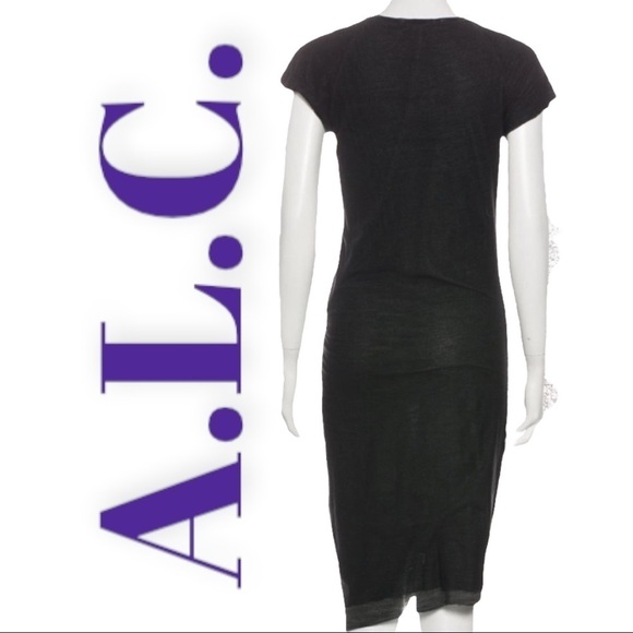 A.L.C. Linen Blend Bodycon T-Shirt Asymmetric Wrap Zipper Dress, Size Medium - Picture 3 of 8
